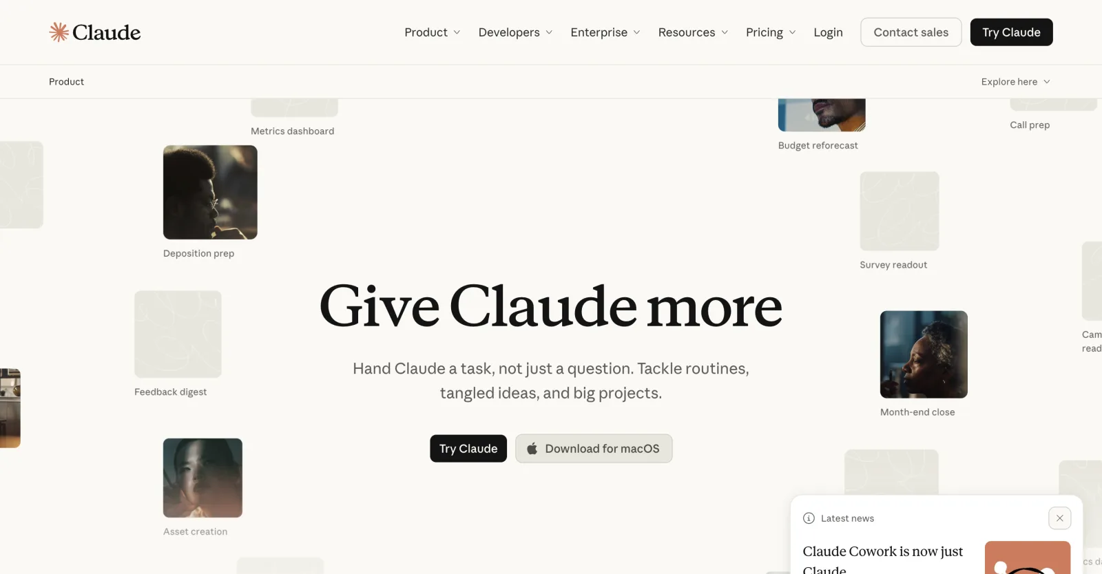 Screenshot of Claude's product page
