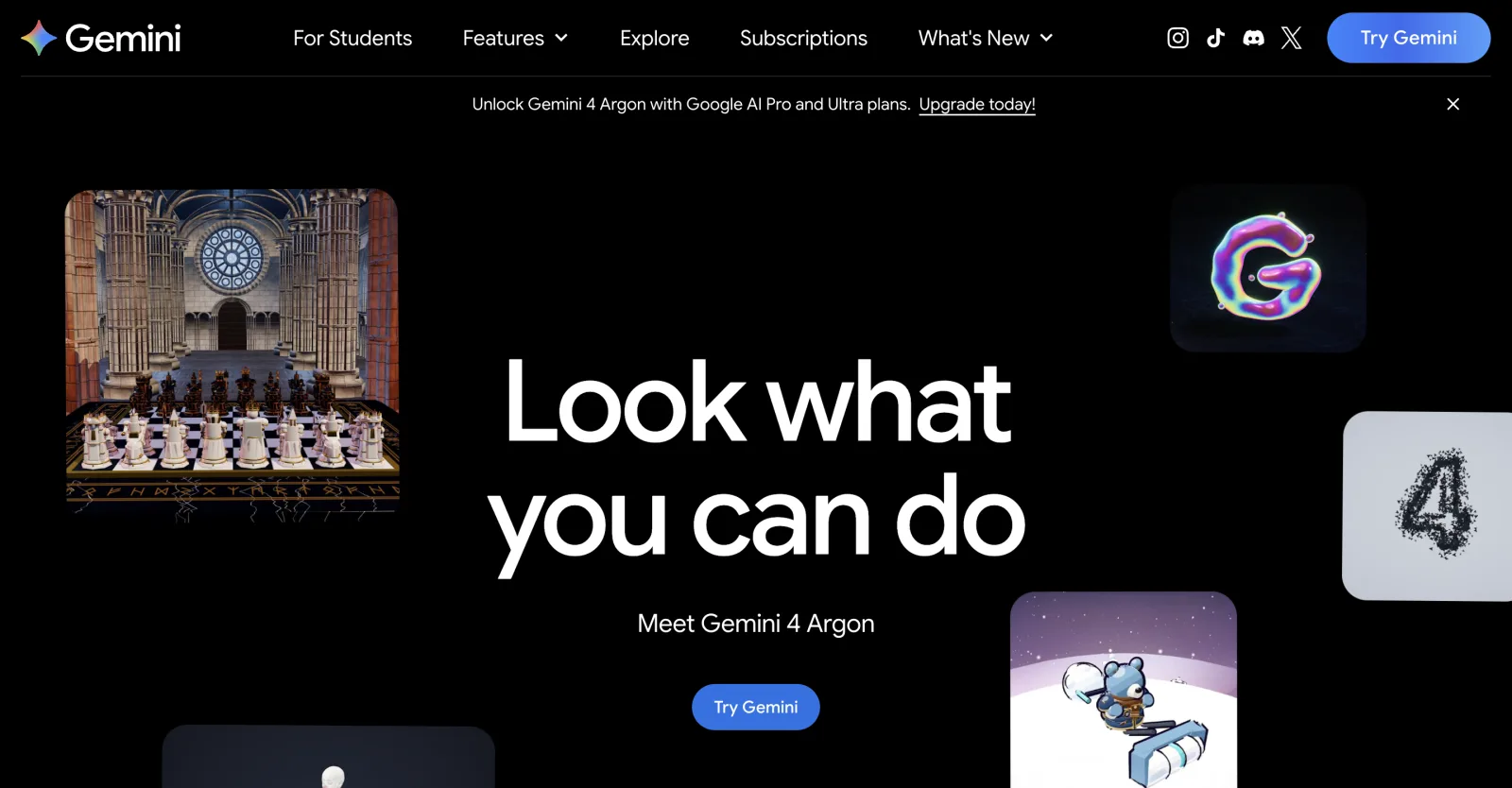 Screenshot of Gemini's homepage