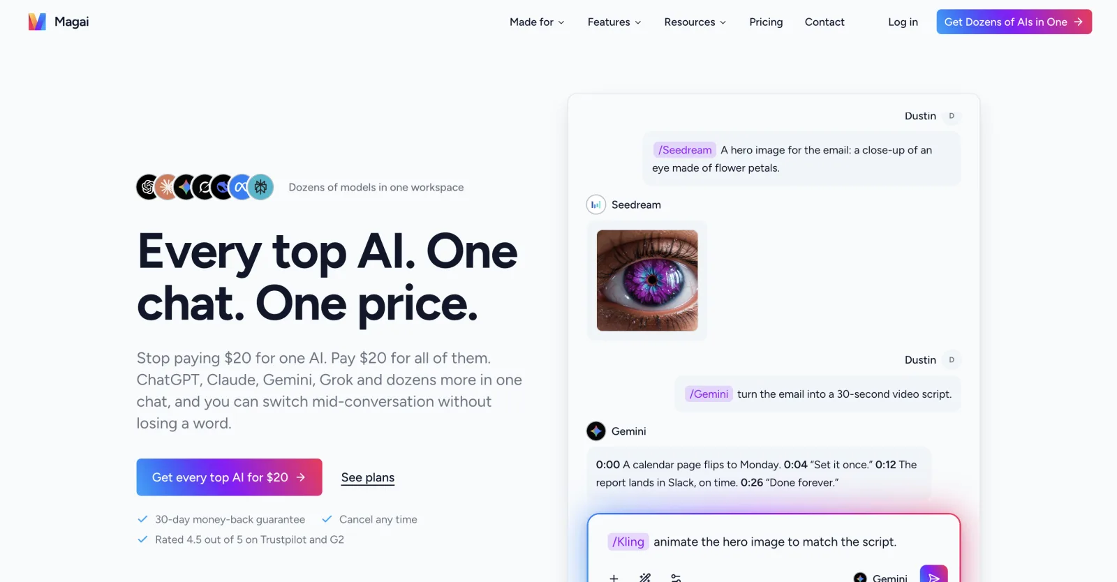 Screenshot of Magai's homepage