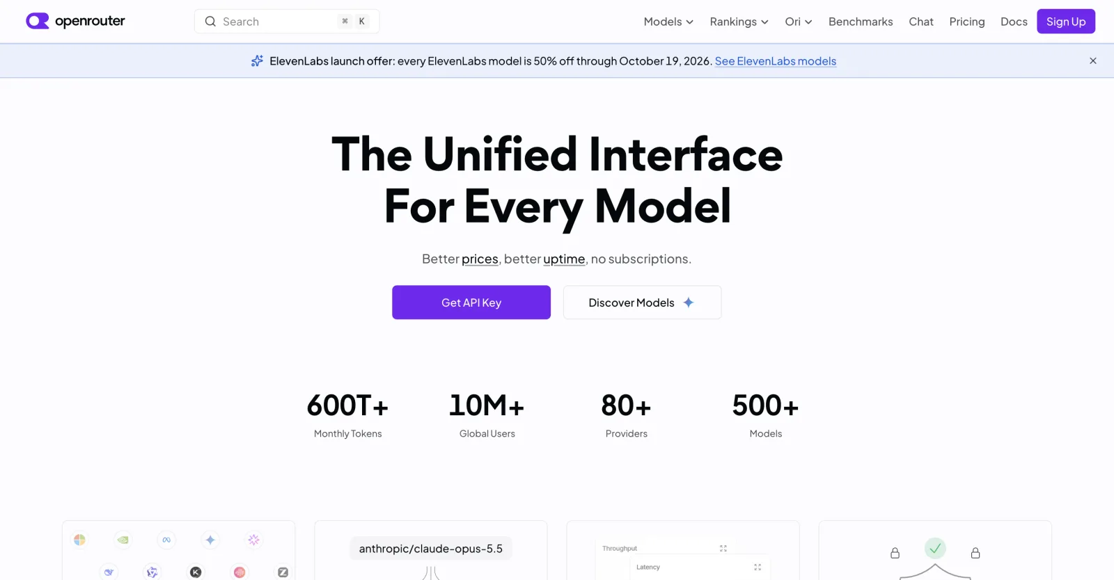 Screenshot of OpenRouter's homepage