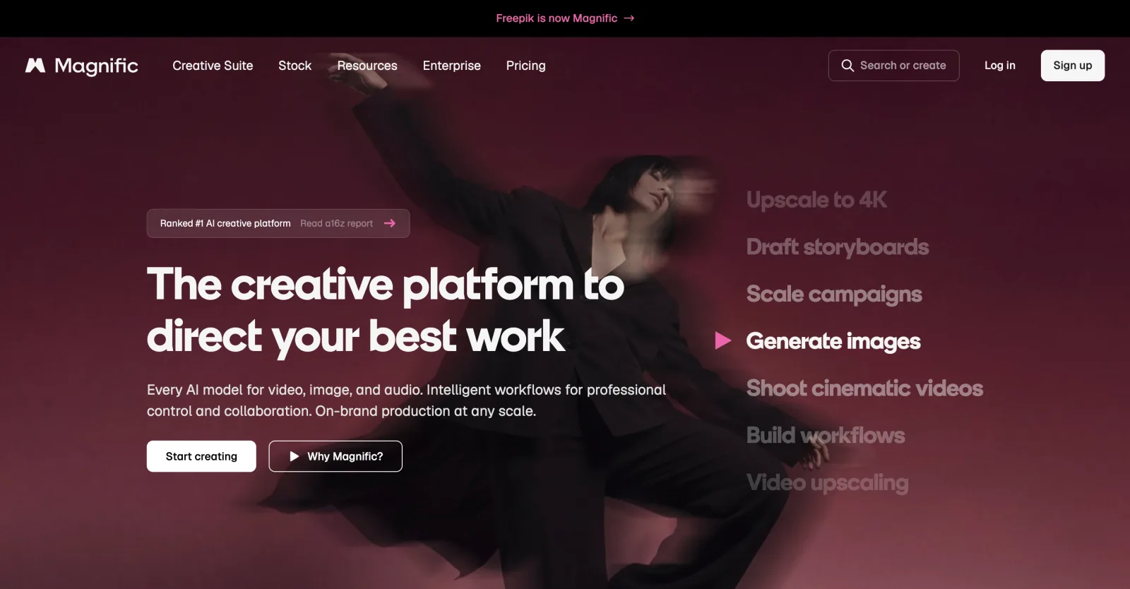 Screenshot of Magnific's homepage