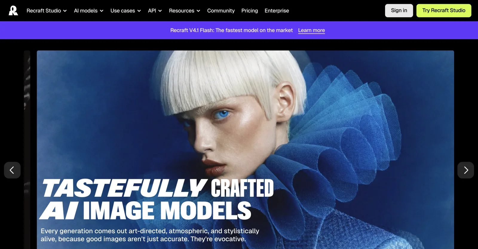 Screenshot of Recraft's homepage