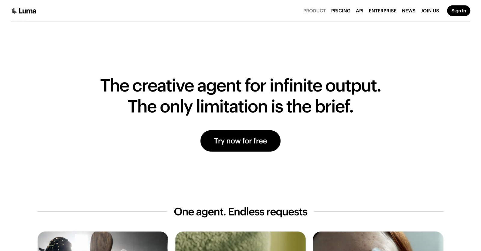 Screenshot of Luma's homepage