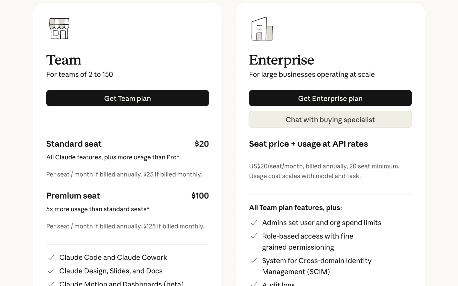 Screenshot of Claude's pricing page