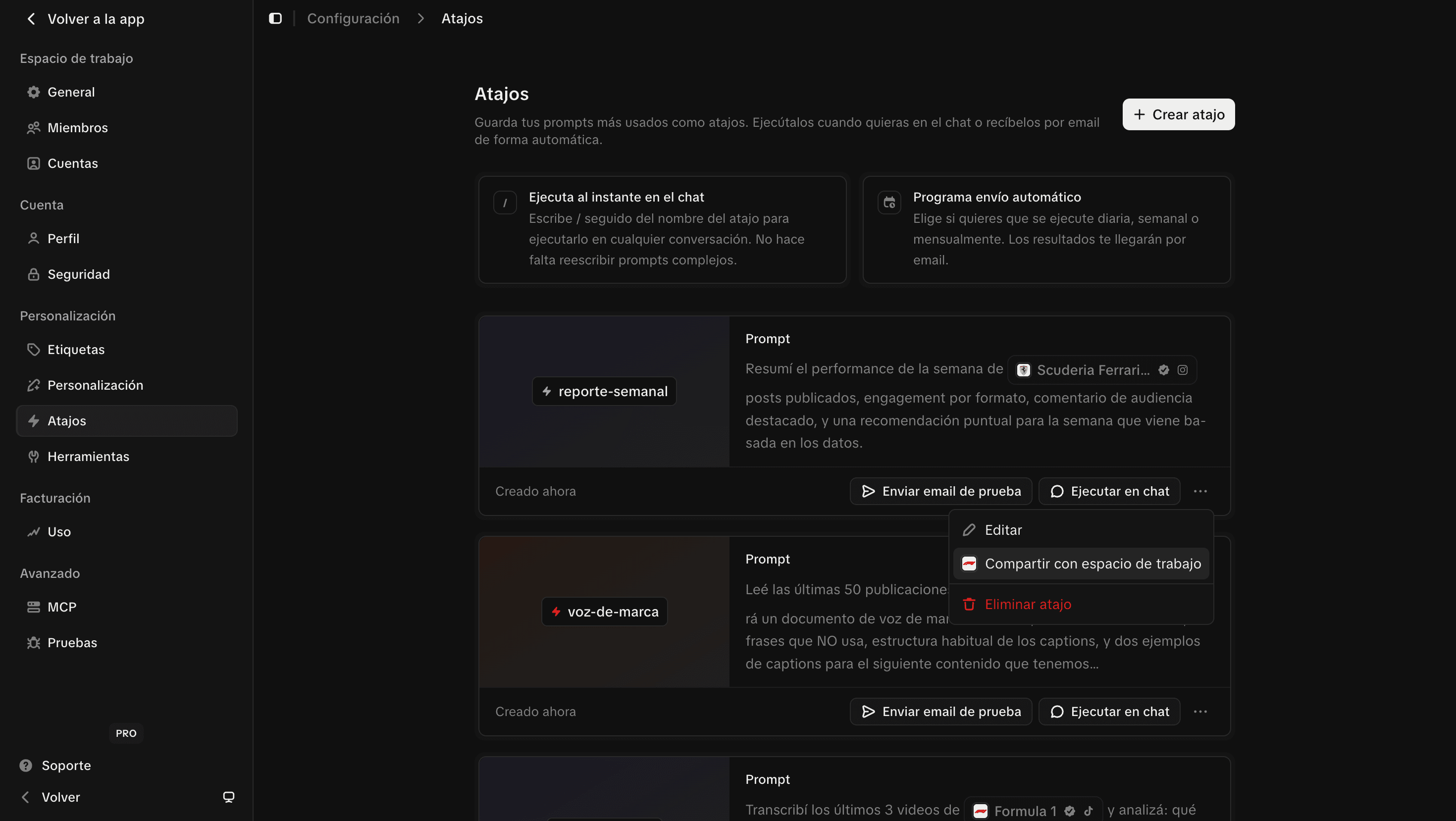 Comandos compartidos en MOD para el workspace